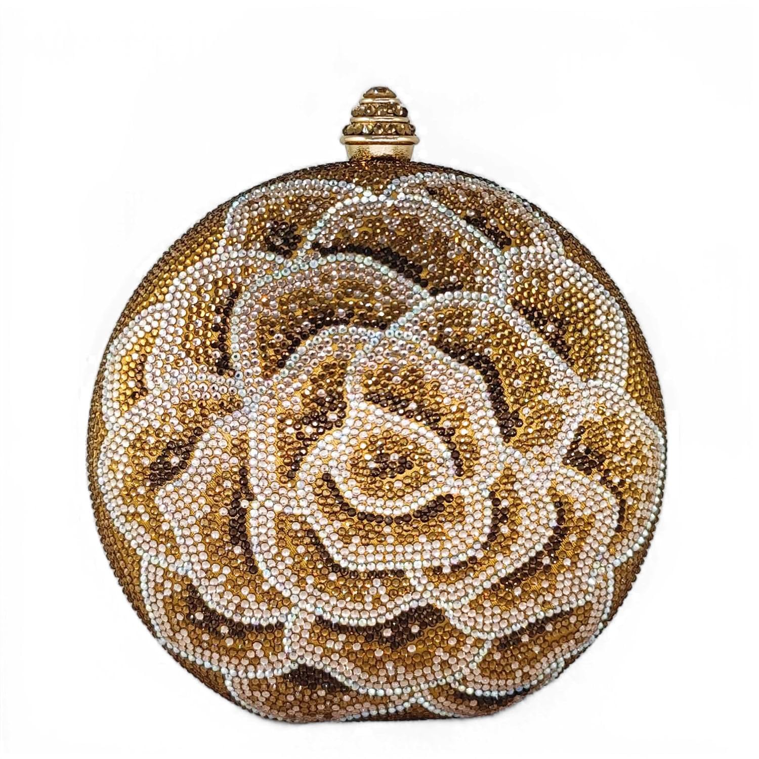 Boutique De FGG Round Flower Clutch Purse Women Rose Crystal Evening Handbag Party Rhinestone Floral Clutch Wedding Bag,Mini