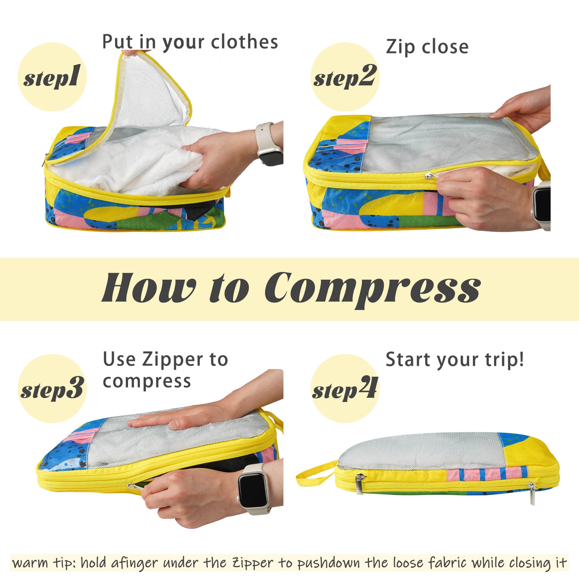 7 Stück Kompressions-Verpackungswürfel für Koffer, Gepäck-Organizer, waschbare Aufbewahrungstaschen, Set für Rucksack, Reisen, Verpackungswürfel für Handgepäck und Aufbewahrung
