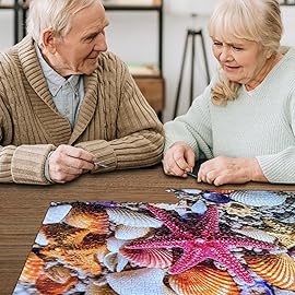 HUADADA Jigsaw Puzzles for Adults 1000 Pieces, Beach Shells Interlock Perfectly Letter on Back No Dust, Home Decor Birthday Party Toy for Men Women Elders Seniors (27.5x19.6), 1:1 Poster