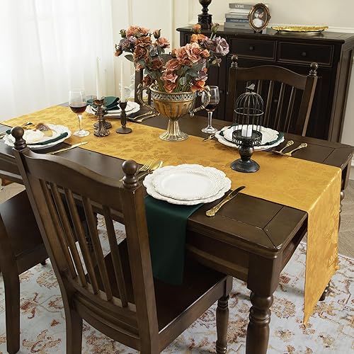 Miniatura 3 de Joyfol Day Camino de mesa jacquard de Navidad verde, impermeable, sin arrugas, para Navidad, vacaciones, invierno, festivales, cocina, comedor,