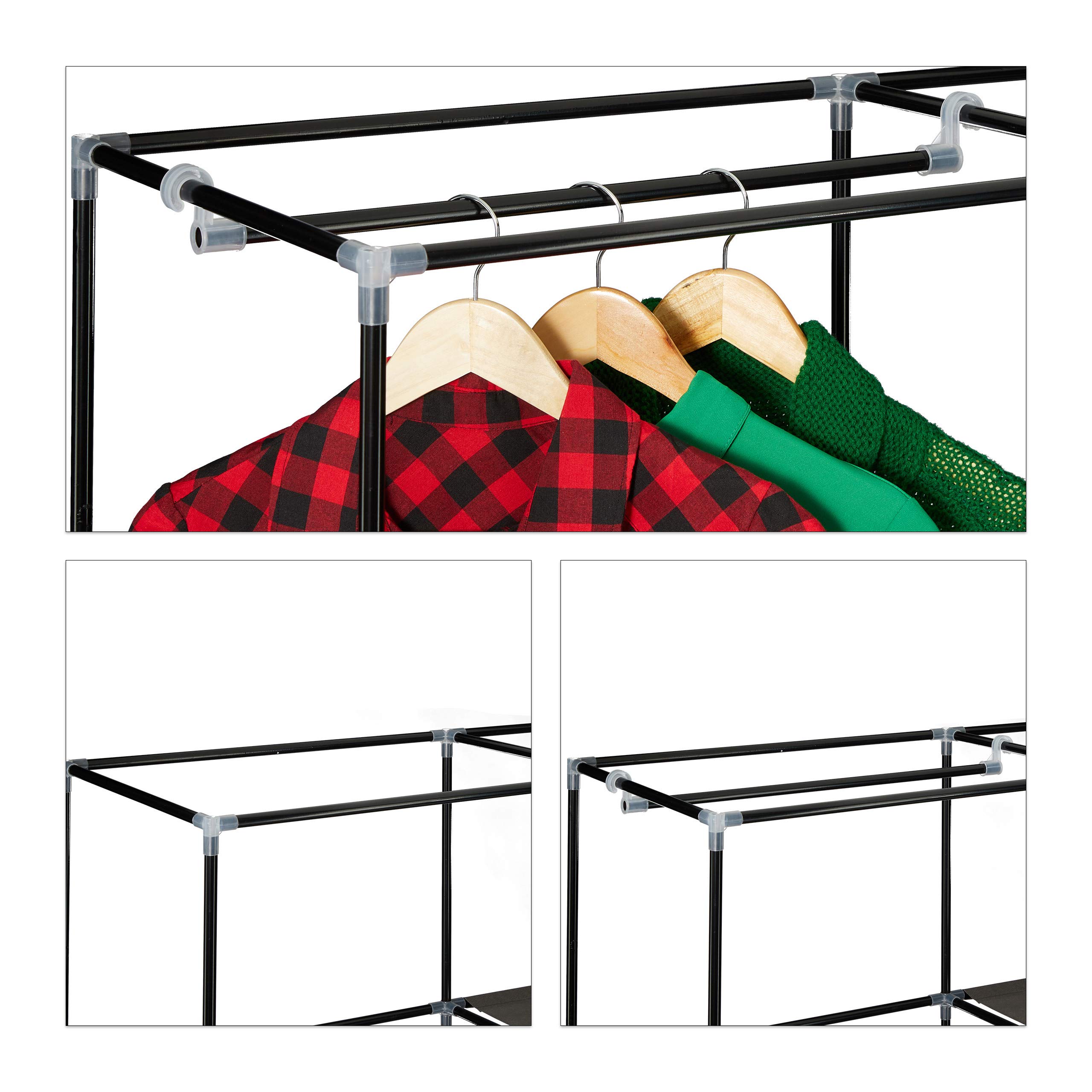 Relaxdays Armario Esquina Tela, Ropero Esquinero, Rinconero, Vestidor, 2 Barras, 1 Ud., Acero, 169 x 100 x 83 cm, Blanco