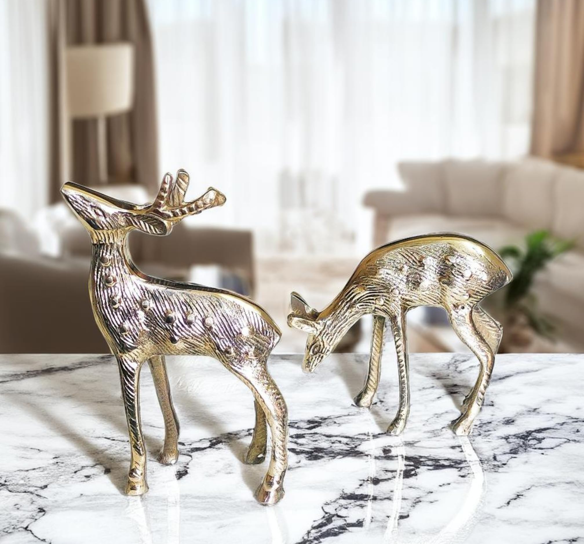 Sanskriti Decor Presents Pure Brass Reindeer Showpiece II Deer Pair Vastu II Hiran Decoration II Deer Statue for Embodies Elegance and Grace Representing Harmony Set of 2