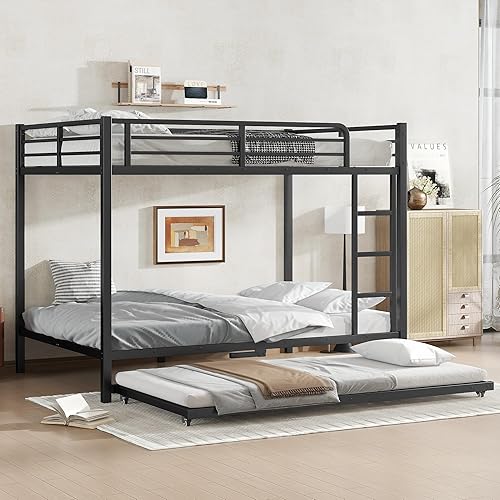 Miniatura 30 de Harper & Bright Designs Litera de metal completo sobre tamaño matrimonial para adultos, marco de cama de metal resistente con escalera y correas de