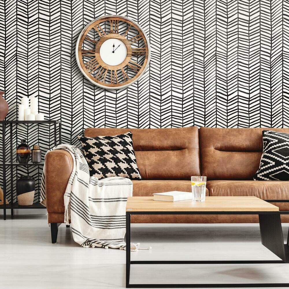RoomMates RMK11633WP Cat Coquillette Herringbone Black and White Peel and Stick Wallpaper, Black/White, 52.1 x 502.9 cm - Image 3