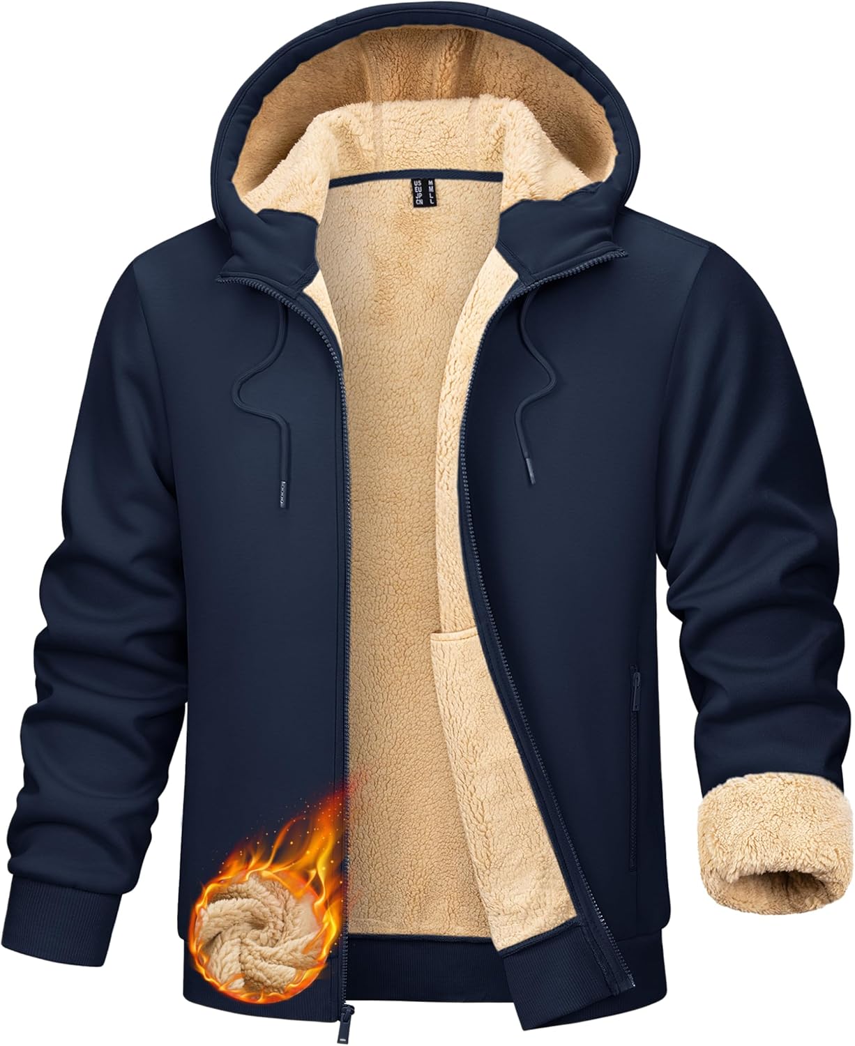 TACVASEN Men's Zip Up Sherpa Lined Hoodies Thick Fleece Heavyweight Jacket Windproof Thermal Zipper Sweatshirt