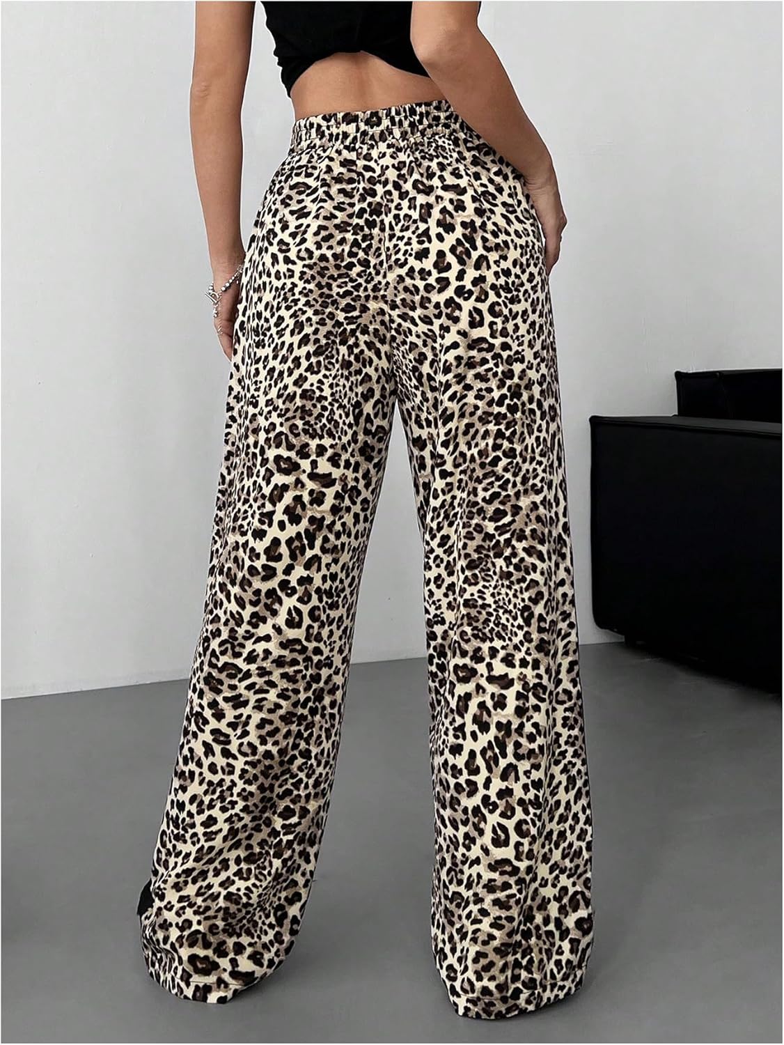 GORGLITTER Women's Leopard Print Baggy Pants Animal Cheetah Striped Y2K Wide Leg Trendy 2025 Casual Pants - Image 2