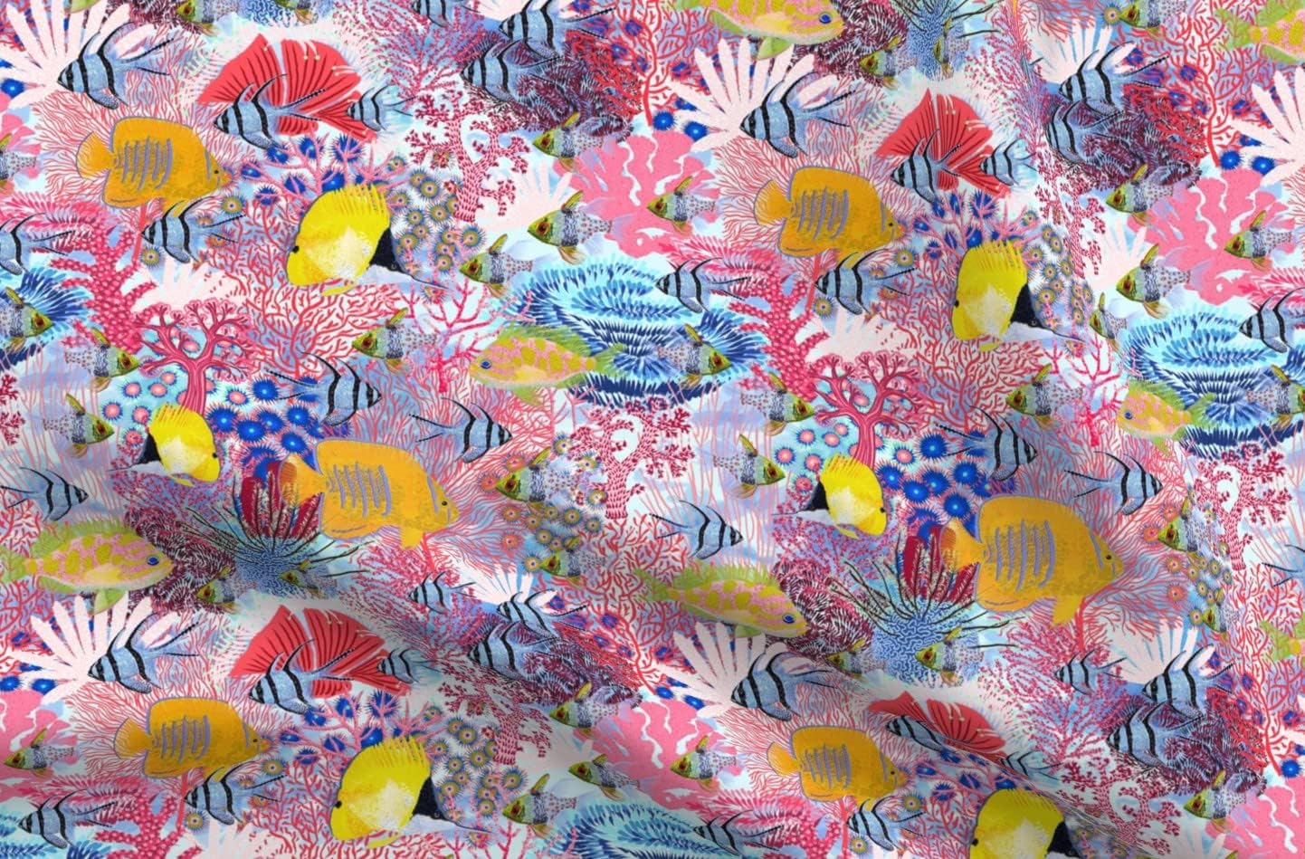 Spoonflower Fabric - Coral Reef Underwater Life Seaweed Great Endangered Species Nautical Printed on Upholstery Velvet Fabric Fat Quarter - Upholstery Home Decor Bottomweight Apparel