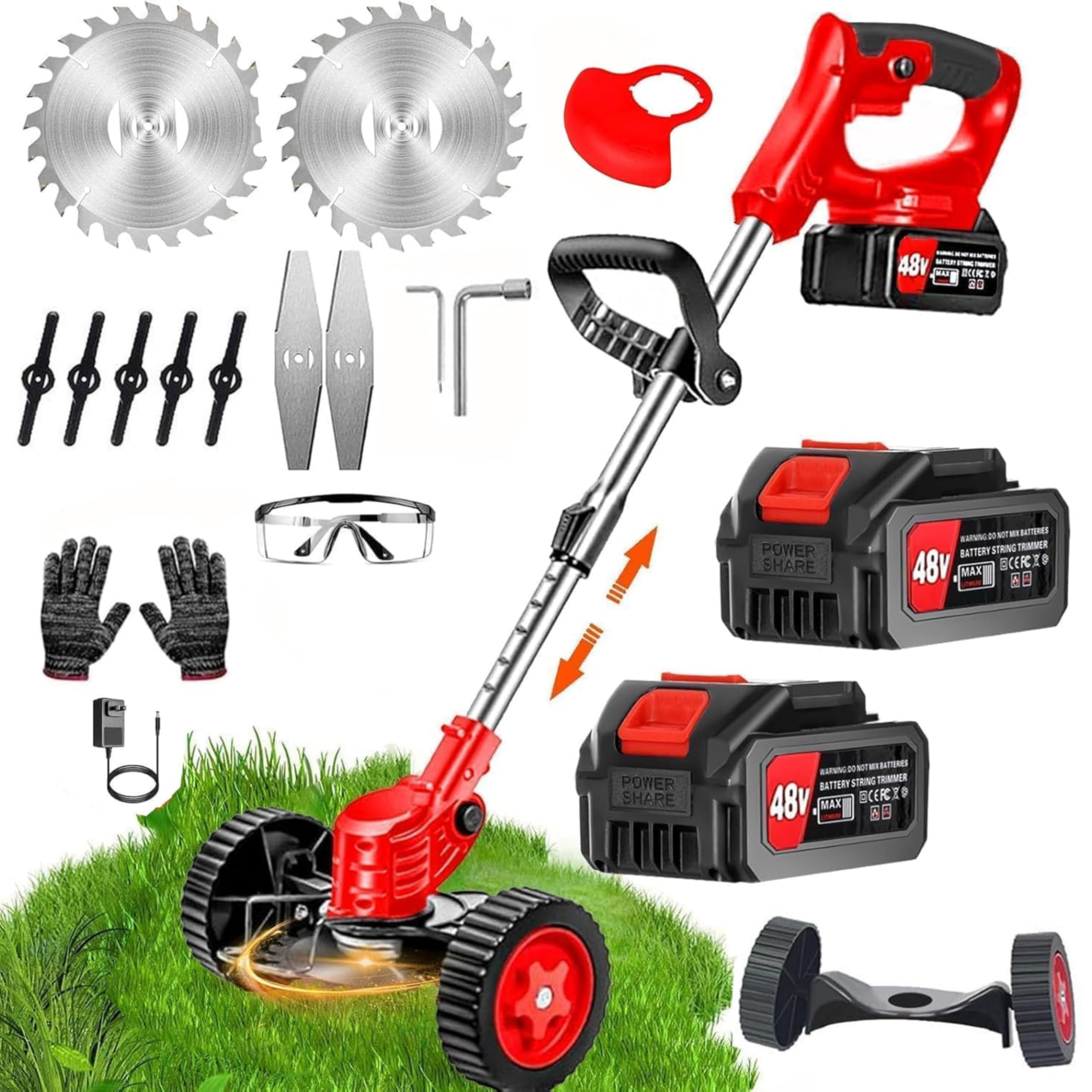 Electric Wireless Rechargeable Edge Cutter 48V - 25cm Cutting Width | 2-in-1 Mower & Trimmer | Adjustable Height | 3 Blade Types | Lightweight & Portable | Lawns & Gardens (Cutter)-image-25