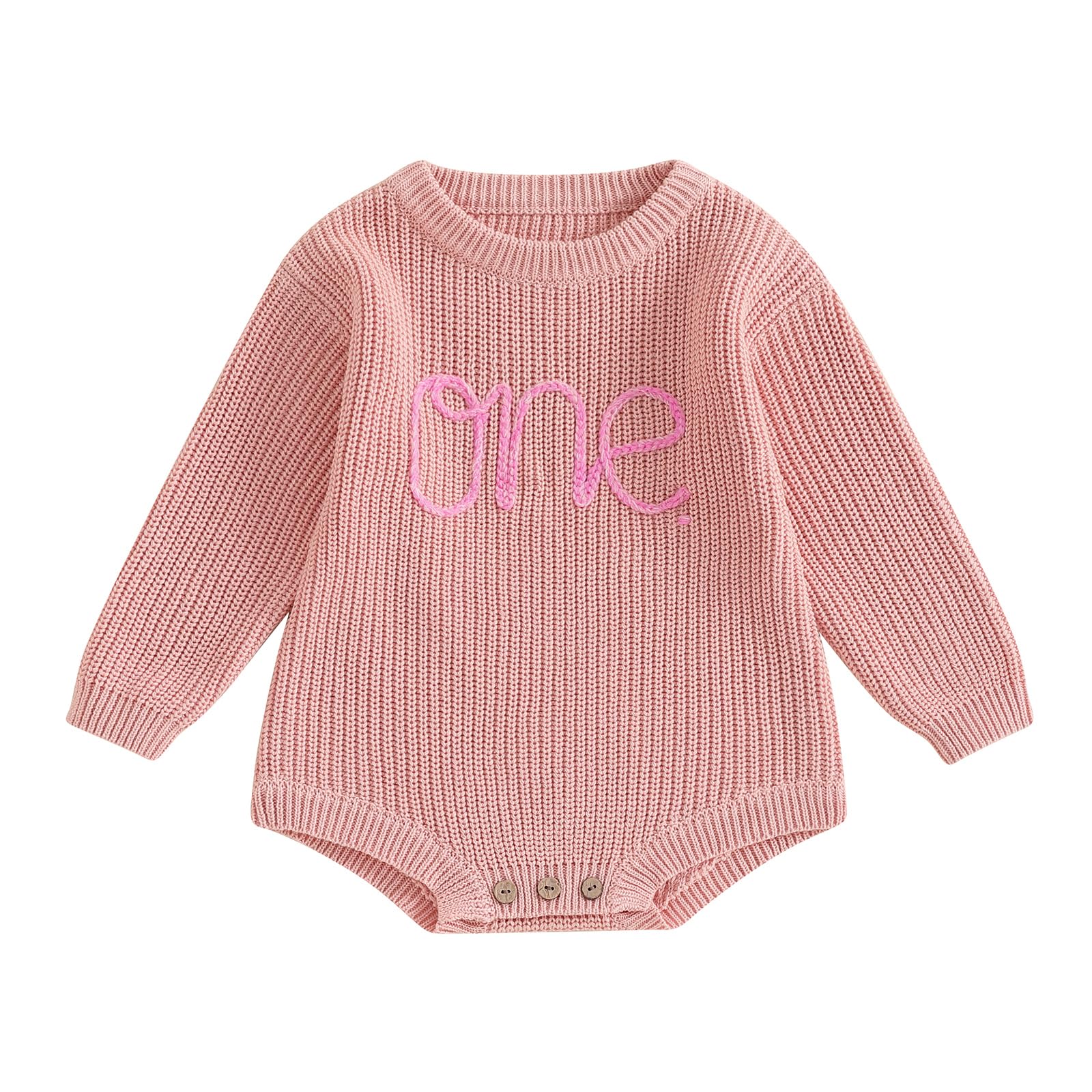 Infant Baby Girl First Birthday Outfit Knit Sweater Romper One Print Oversized Onesie Cute Fall Winter Clothes