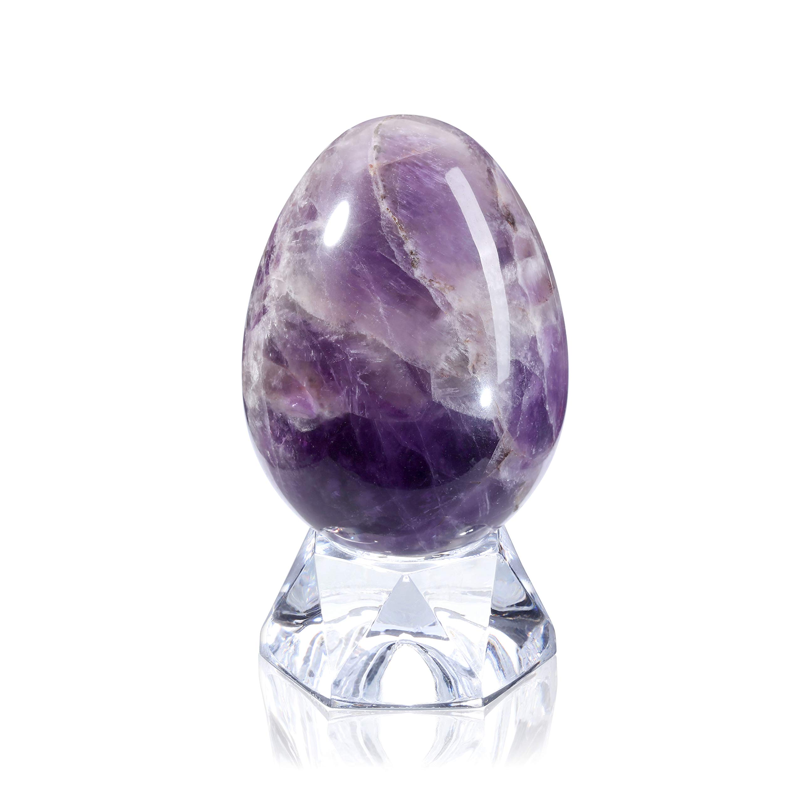 Jovivi Natural Amethyst Egg Sphere Sculpture Reiki Healing Crystal Gemstone Ball Divination Figurine with Acrylic Stand for Home Decoration
