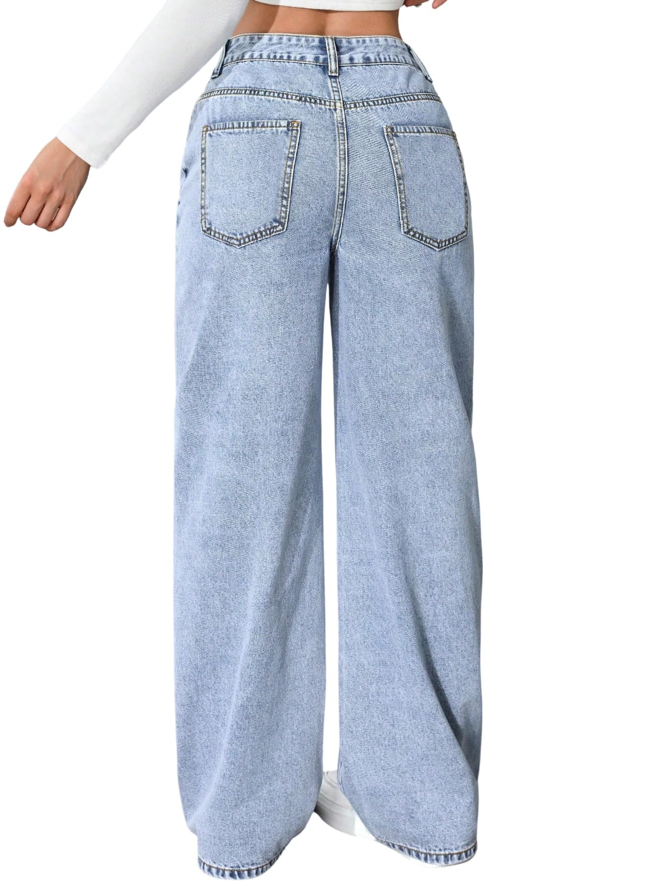 SweatyRocks Jeans da donna eleganti jeans da donna a vita alta, jeans in denim con chiusura lampo, pantaloni a gamba larga, con tasche
