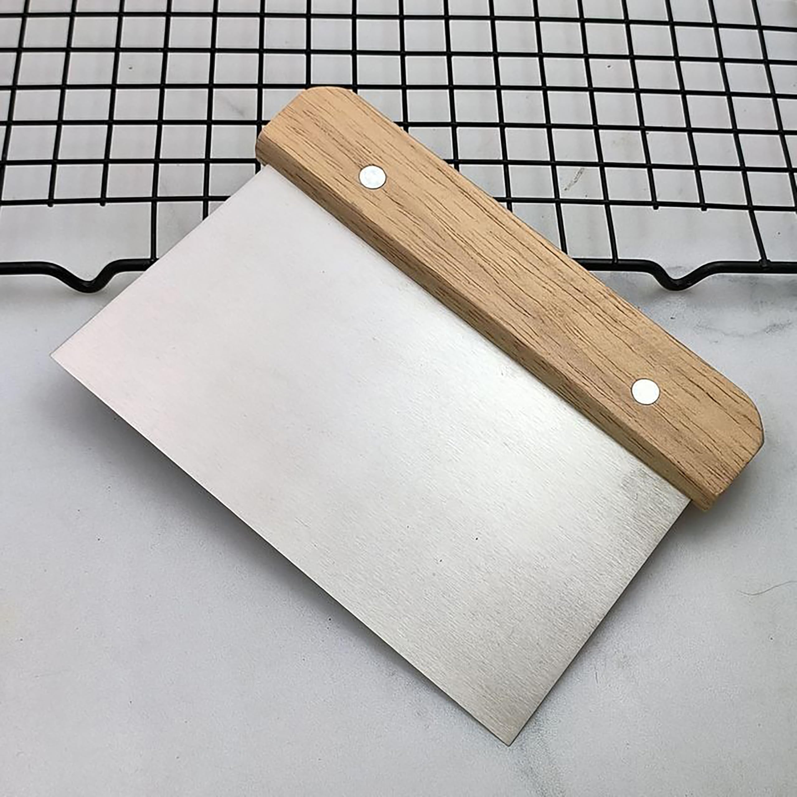 Promosyonca Metal Hamur Kazıyıcı, 14 cm Ölçekli, Ahşap Saplı, Paslanmaz Çelik