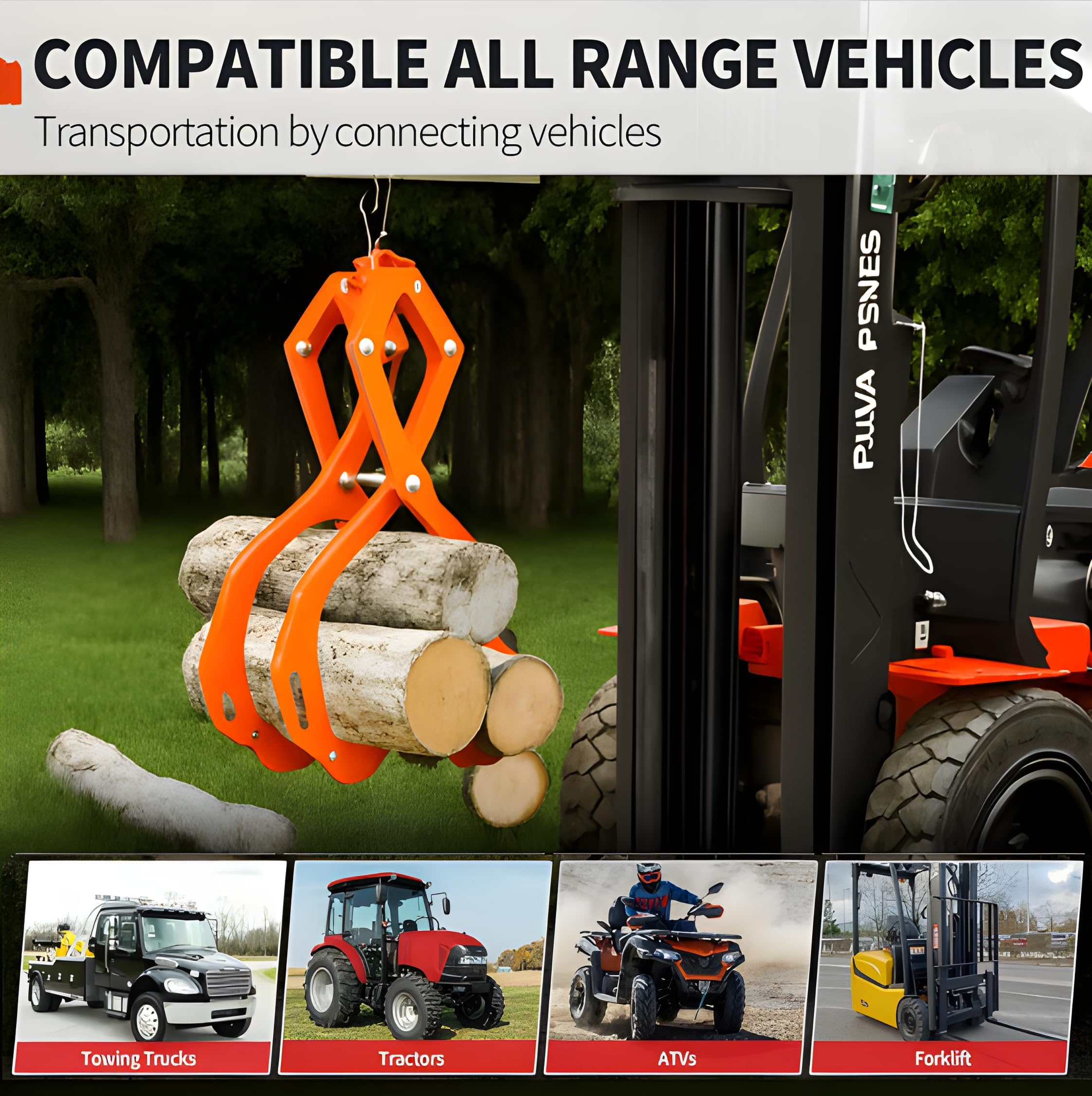 Garvee Pince à grumes robuste 4 griffes – Capacité 1270 kg – Acier anti-rouille, levage et débardage du bois – Outil agricole pro pour tracteur, camion, quad – Taille : 32 pouces