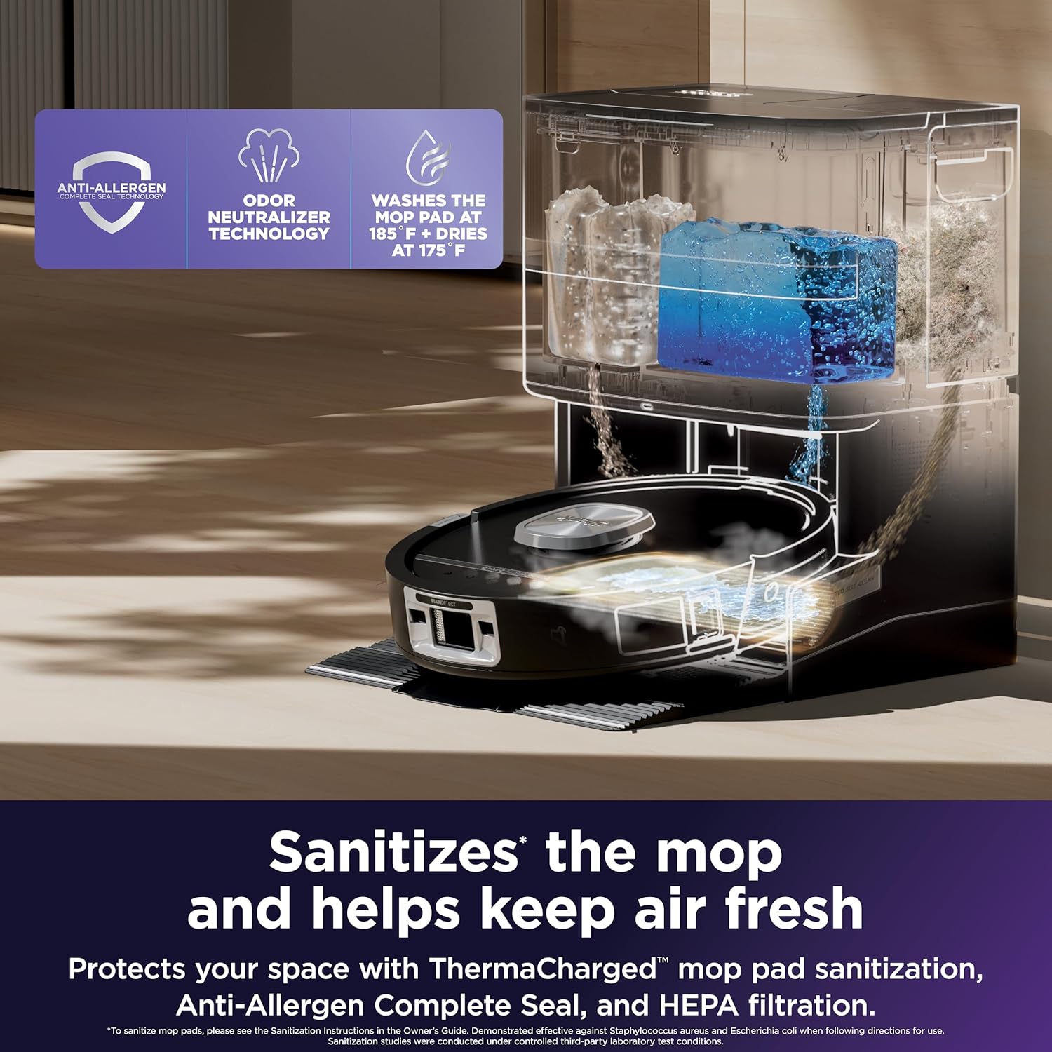 Shark PowerDetect UV Reveal 2-in-1 Vac & Mop | UV Stain Detect, Powerful Suction, HyperSonic Mopping | NeuroNav AI, ThermaCharged Hygiene Suite | 60-Day Capacity | Black | RV3020XE