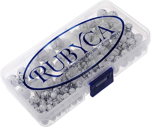 Miniatura 2 de RUBYCA 300 cuentas de vidrio sueltas de varios tamaños para la fabricación de joyas, blanco opaco, salpicaduras de pintura negra