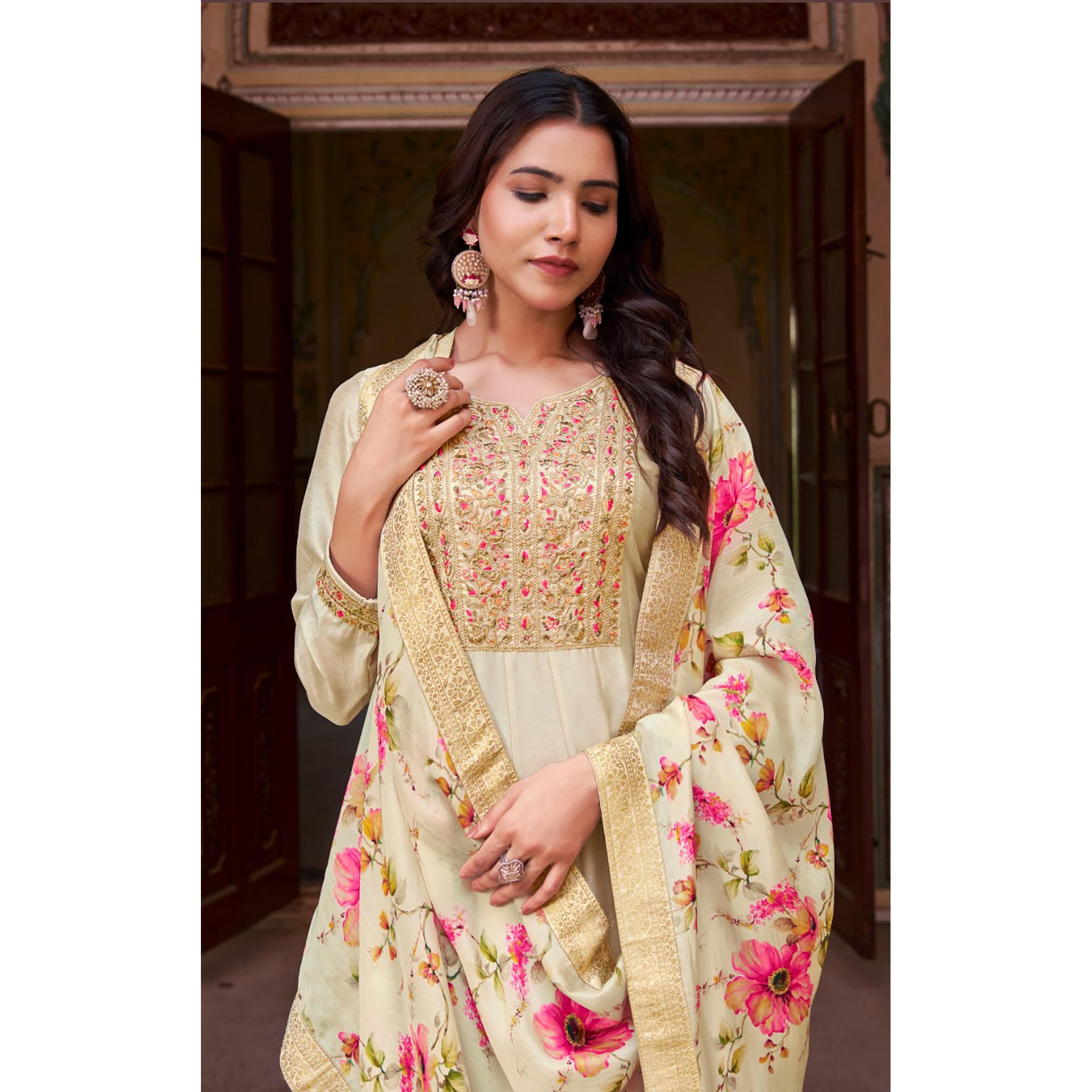 Elegante Designer Cucito Salwar Kameez Vestito Indiano Pakistano Indossare Abiti Abito Anarkali, bianco sporco, 34