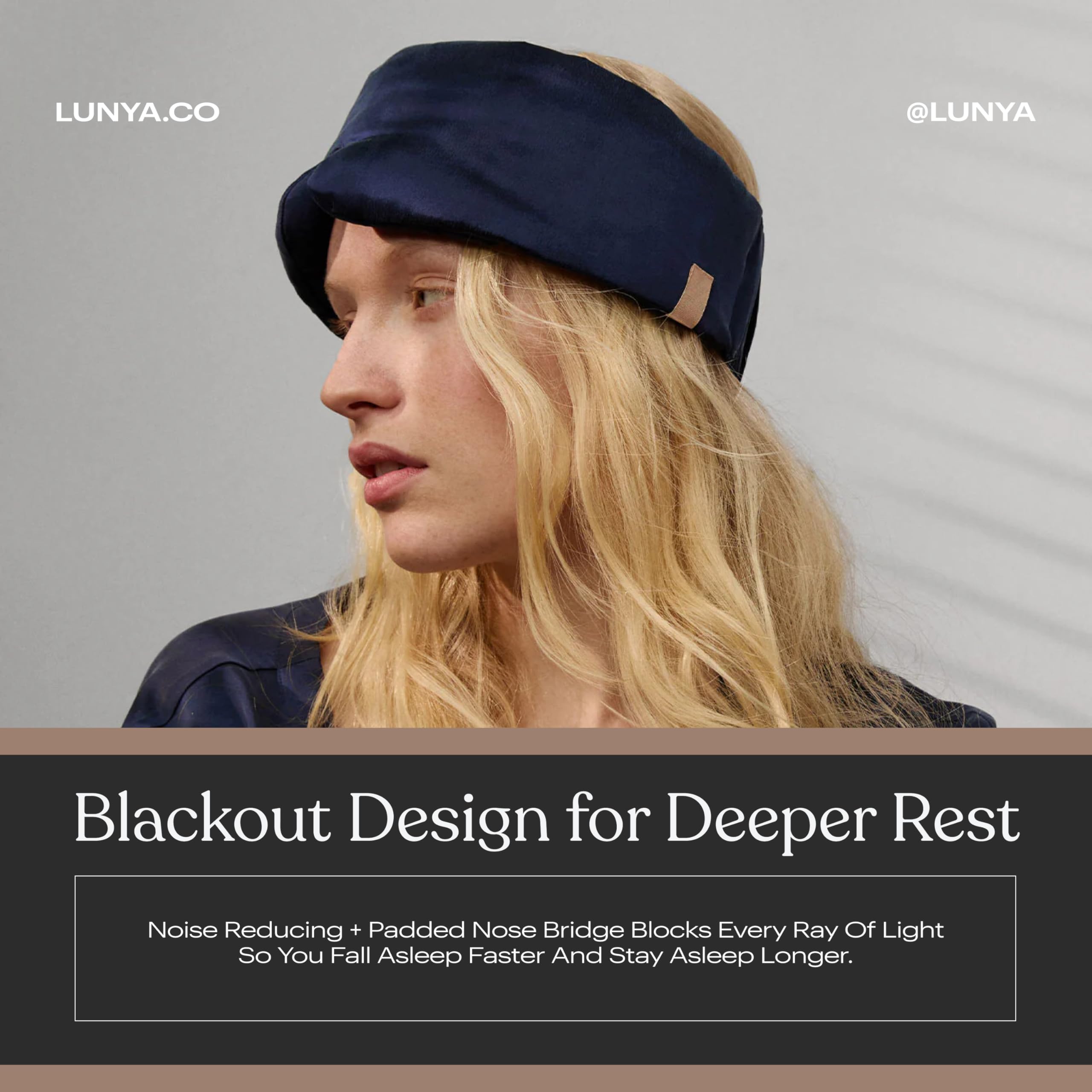 Lunya Antifaz de dormir de seda lavable, seda de morera termorera, bloqueo de luz y ajuste cómodo, antifaz para dormir para mujeres y hombres con caja, azul oscuro, grande