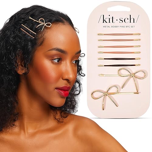 Kitsch Metal Hair Bobby Pins, 8 Count Barrettes for Women, Enamel Puffy & Bow Hair Pins, Hair Accessories & Bun Hair Clips for Girls, Use to Clip Ballet Hair Net | Ideal Gifts for Women, Rosewood - 8 Count (Pack of 1) - Rosewood