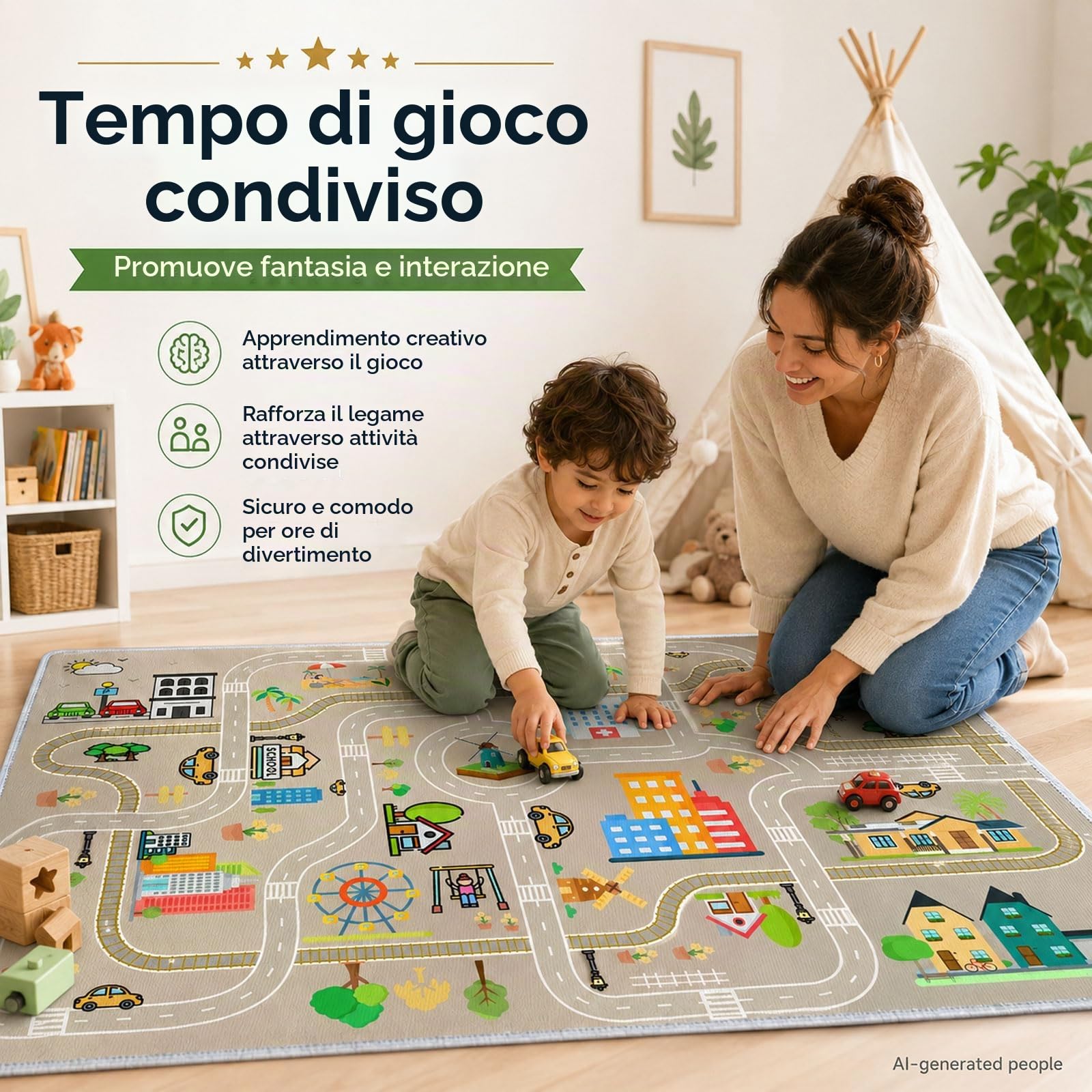 Tappeto stradale per bambini,tappeto gioco bambini pista macchinine,tappeto per bambini con Strade,cameretta Ragazzi e ragazze,Antiscivolo,Lavabile (B,80x120cm)