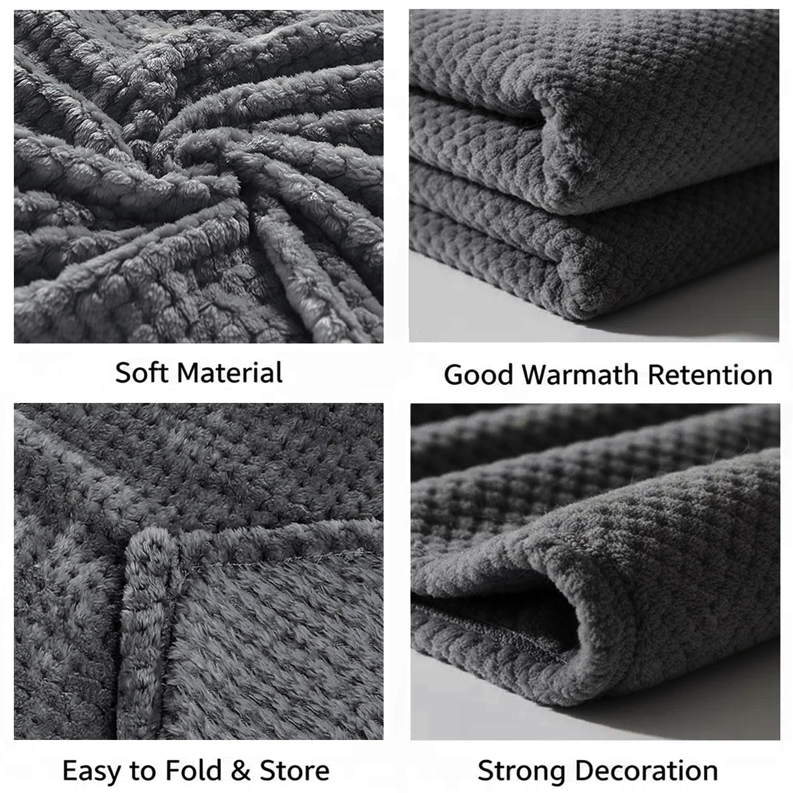 Manta Franela para Cama 130 x 170 cm Mullida con Patrón Jacquard 3D Cálida Manta de Forro Polar para Cama para Sofá, Viaje, Gris Oscuro