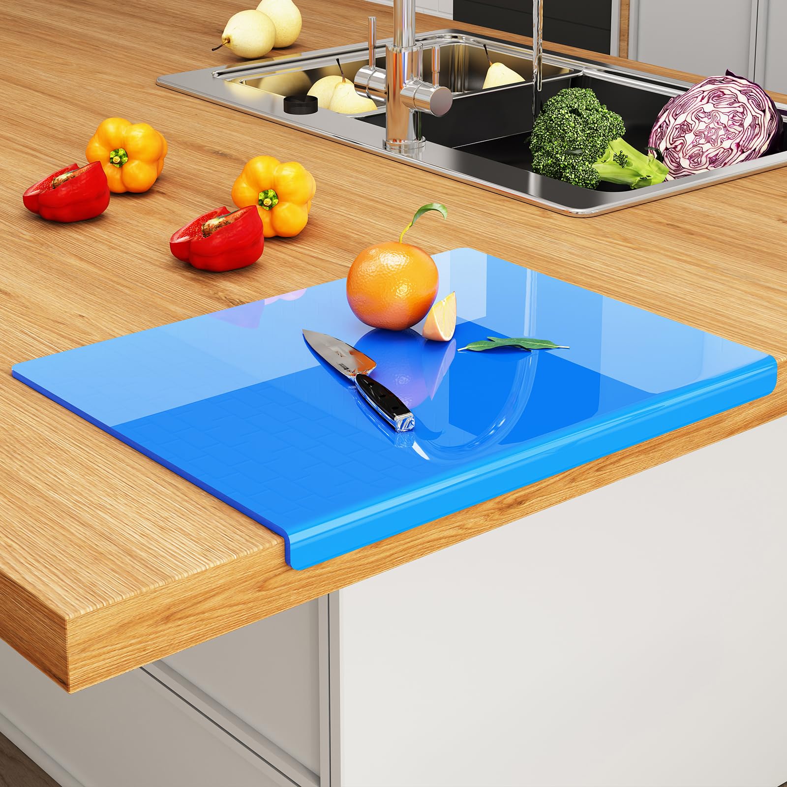 JJL Acrylic Chopping Board 51 x 40 cm with Counter Protector Lip – BPA-Free, Blue, Non-Slip, Countertop Protector, Ideal Creative Gift