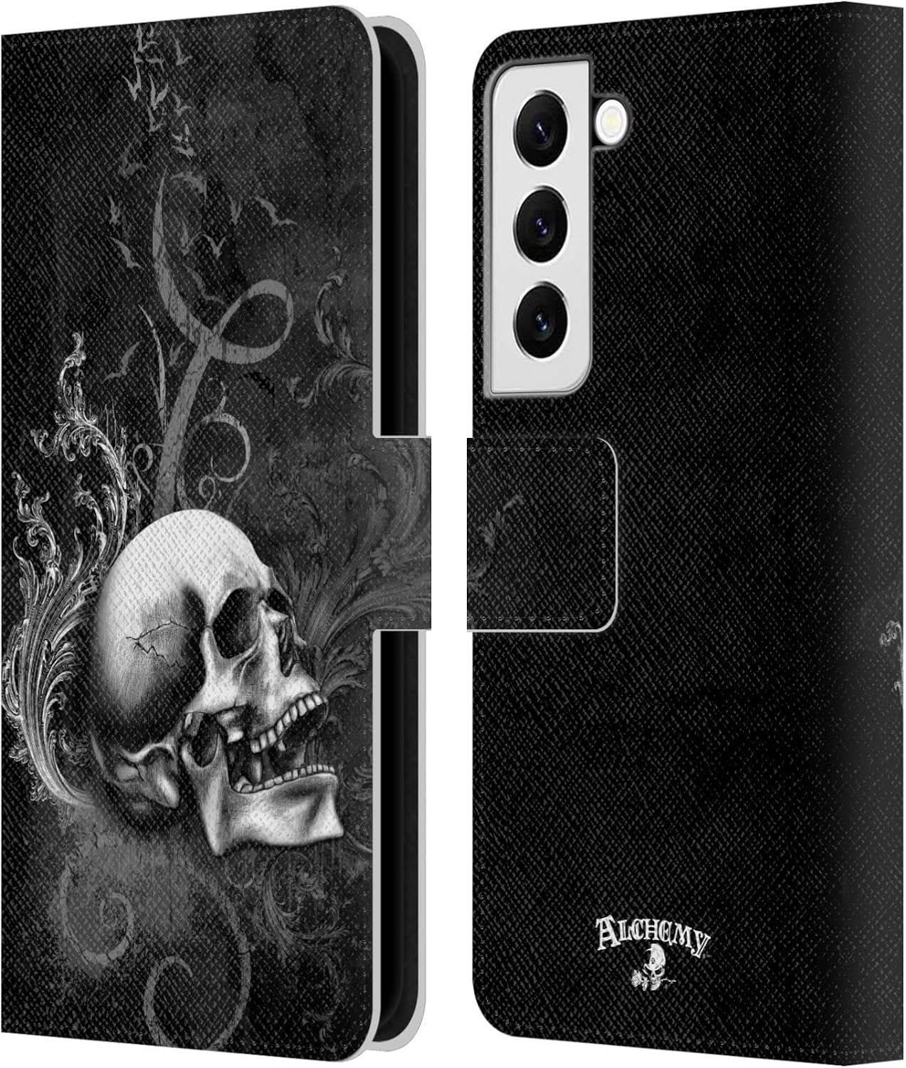 Head Case Designs Officially Licensed Alchemy Gothic De Profundis Skull Leather Wallet Case Compatible with Samsung Galaxy S22 5G