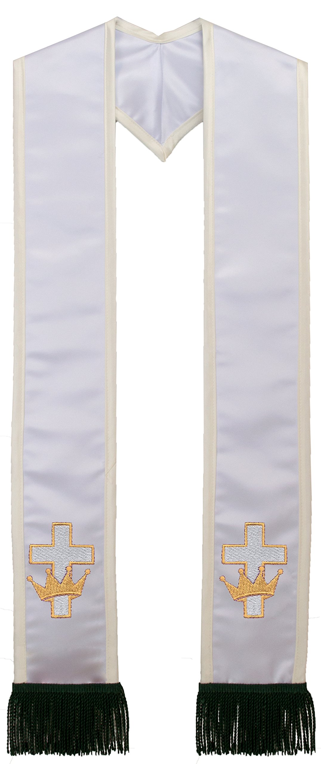 Deluxe Satin Clergy Stole with Embroidered Cross with Crown