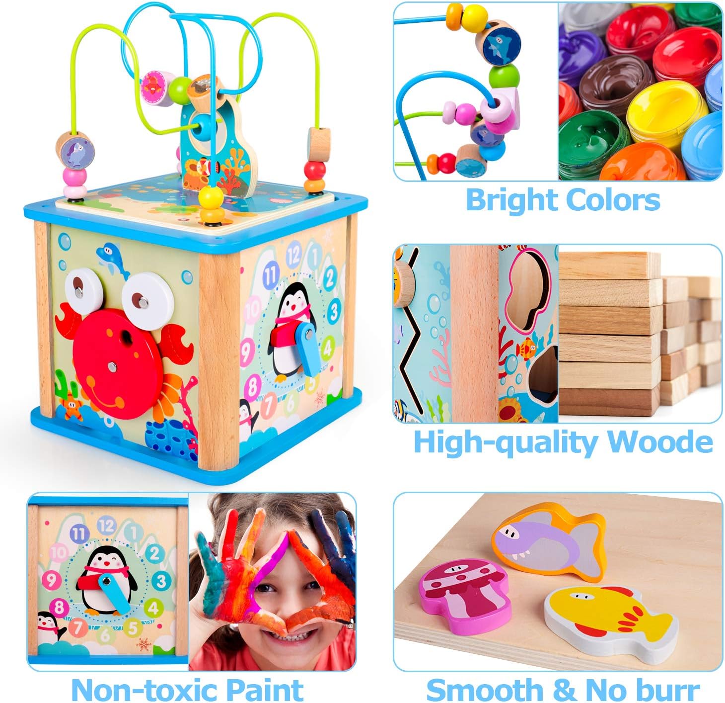 rolimate Wooden Activity Cube Best Christmas Gifts for 3 Year Old and Up Boy Girl Shape Sorter Activity Center for Baby Kid Toddler Preschool Learning Toys Educational Travel Toys