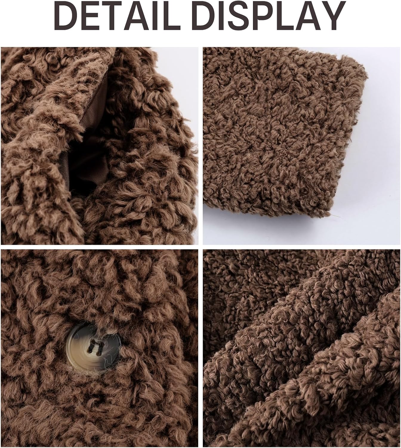 HOULENGS Womens Winter Faux Fur Long Sleeve Coats Lapel Button Down Sherpa Fleece Jackets Casual Fuzzy Outerwear with Pockets - Image 5