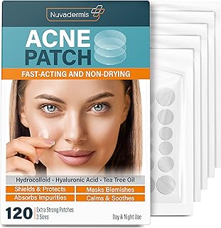 NUVADERMIS Acne Pimple Patches - Dark Spot, Blemish, Zit Treatment - 54% Hydrocolloid Dot Stickers - Hyaluronic Acid, Salicylic Acid, Vitamin A, Tea Tree Oil - FSA HSA Approved Products - 120 Pack