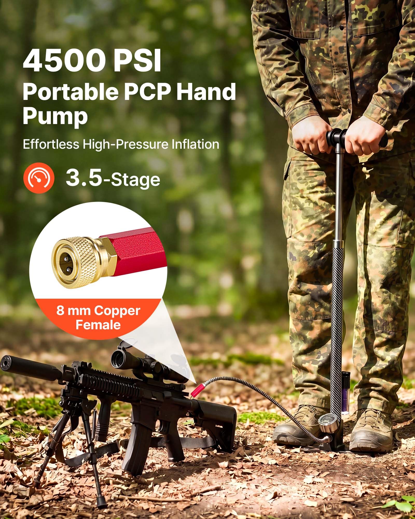 VEVOR PCP-Handpumpe 3,5-stufig, Hochdruckpumpe 31,03 MPa, Standpumpe mit Öl-Wasser-Filter, Manometer und Edelstahlgehäuse, für Luftgewehre, Paintball, Reifenbefüllung und Schlauchboote