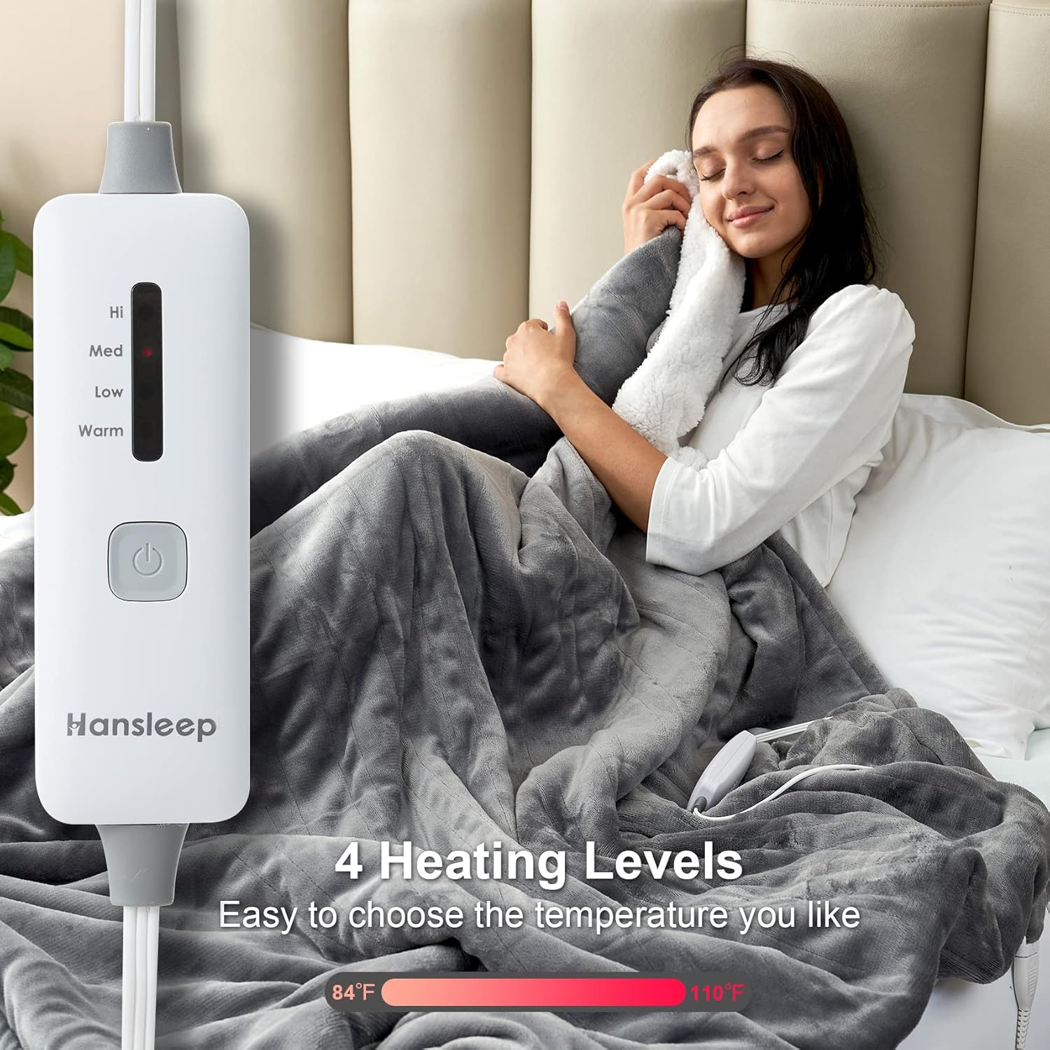 review Hansleep Heated Blanket Electric Blanket Throw - Heating Blanket with 4 Heating Levels 4 Hours Auto Off, Super Cozy Machine Washable Sherpa Electric Throw Fast Heating, 50 x 60 Inches, Grey