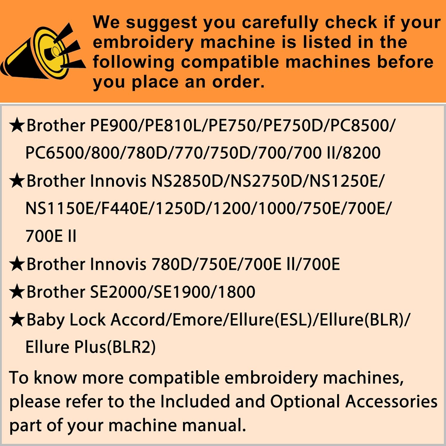 New brothread Embroidery Machine Hoop 4 in 1 Set(SA442+SA443+SA444+SA445) Compatible with Brother PE900 SE2000 PE800 SE1900 SE1950 PE780D 770 700 750D SE1800 Innovis1250D Babylock Accord Emore Ellure