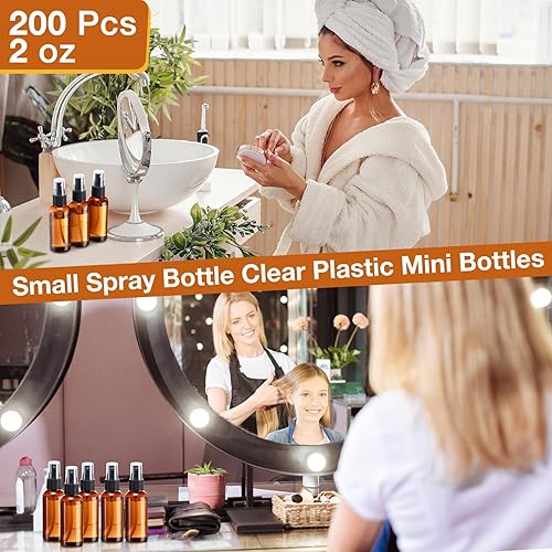 Miniatura 6 de 200 botellas pequeñas de spray a granel de 2 onzas de plástico para aceites esenciales, pulverizador de niebla fina, reutilizable, recargable,