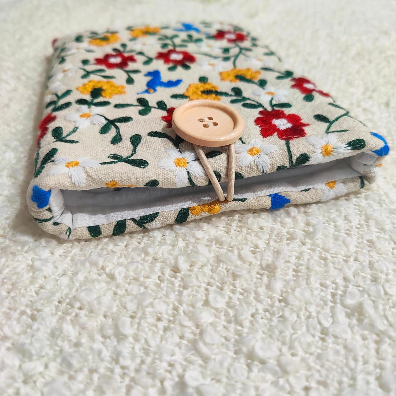 Embroidered Floral E-Reader Sleeve - Compatible with Kindle Paperwhite/Basic (6''), Paperwhite (6.8'') & (7''), Kobo Clara - Linen and Cotton Padded E-Reader Cover (Spring Harmony)