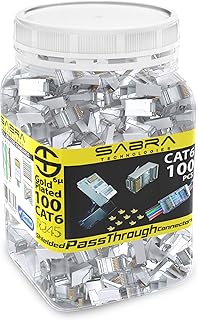 RJ45 Cat6 Connector Shielded Passthrough Cat6 Connectors, Gold Plated 6 Micron 6µ RJ45 Ends (Cat6/100 PCS)