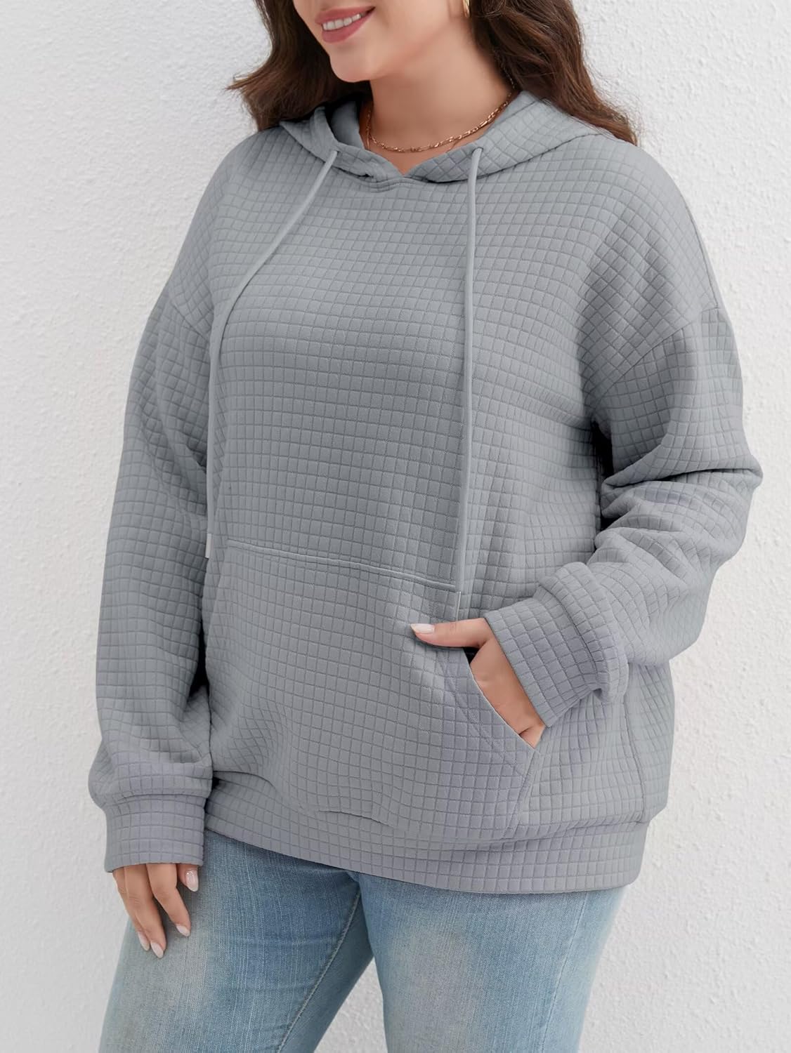 Womens Plus Size Tops Fashion 2026 Spring Hoodies Sweatshirts Drawstring Long Sleeve Waffle Knit Pullover Sweatshirt - Image 5