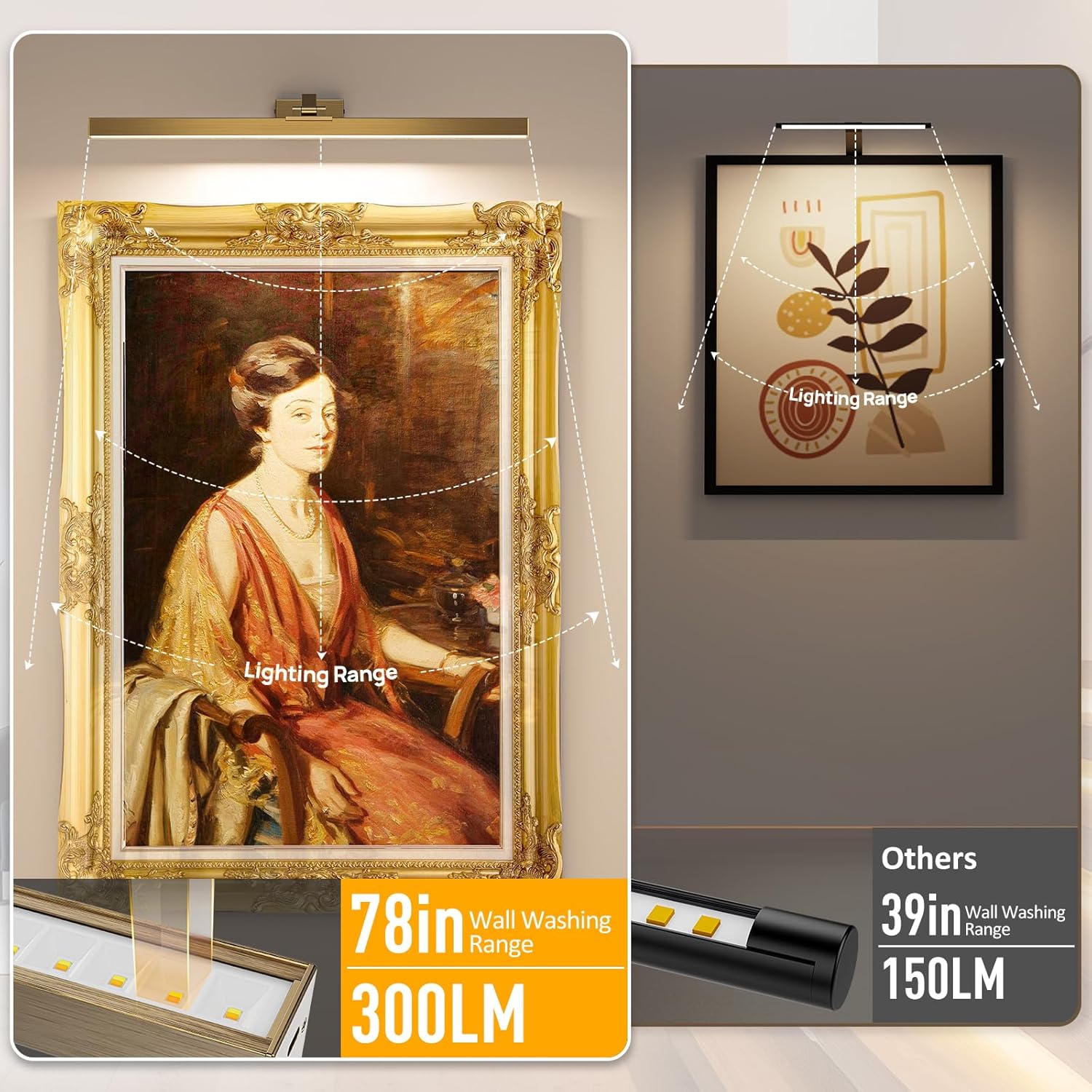 picture lights for wall, brass battery operated picture light 24in art light cct dimmable recharging battery wall light with remote control for living room gallery 1pc24in brass