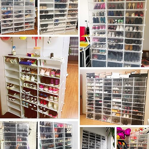 Miniatura 7 de DYRABREST Zapatero portátil cerrado, 72 pares de armarios de zapatos, organizador de zapatos de plástico blanco con puerta transparente, zapatero de