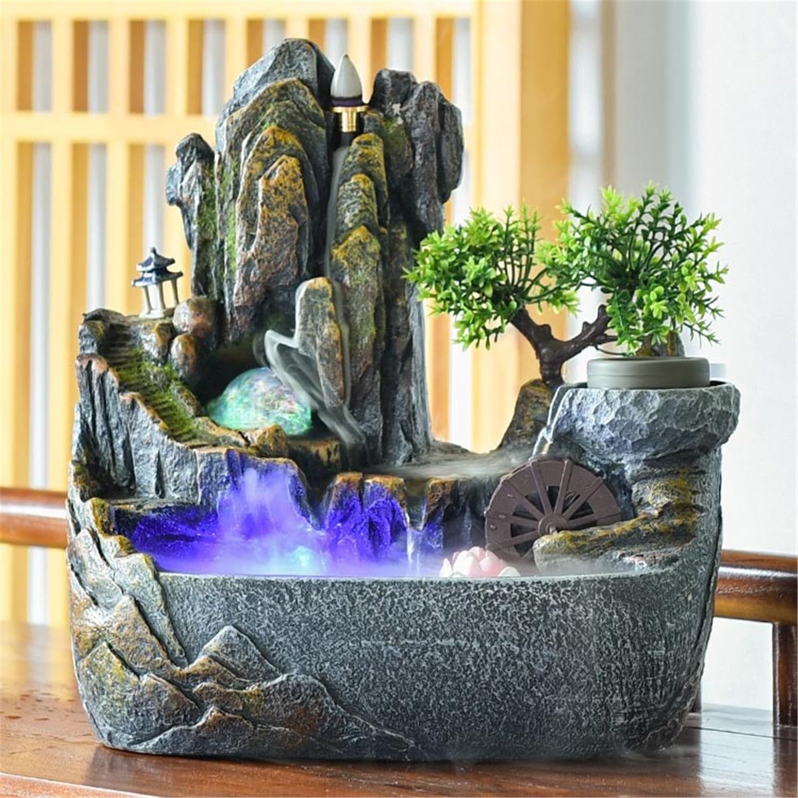 Relajación Fuente de Mesa con Arroyo de rocalla, Cascada de meditación Interior for el hogar y la Oficina Decoración Zen(Medio)