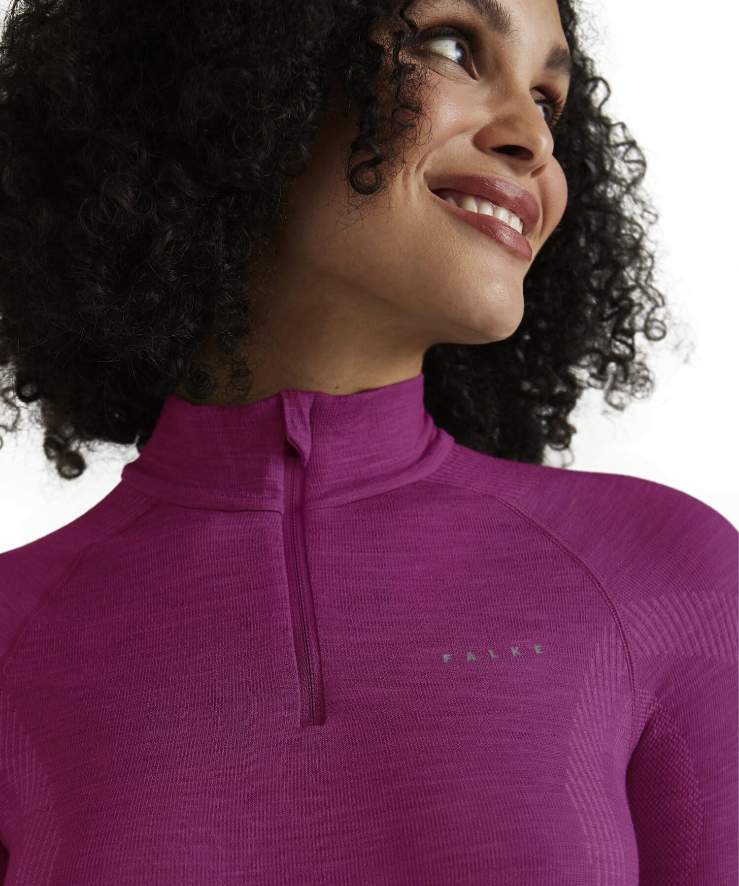 Falke Wool-Tech High Zip Neck W L/S SH Laine séchage Rapide 1 pièce, Couche de Base supérieure Femme, Violet (Radiant Orchid 8692), S