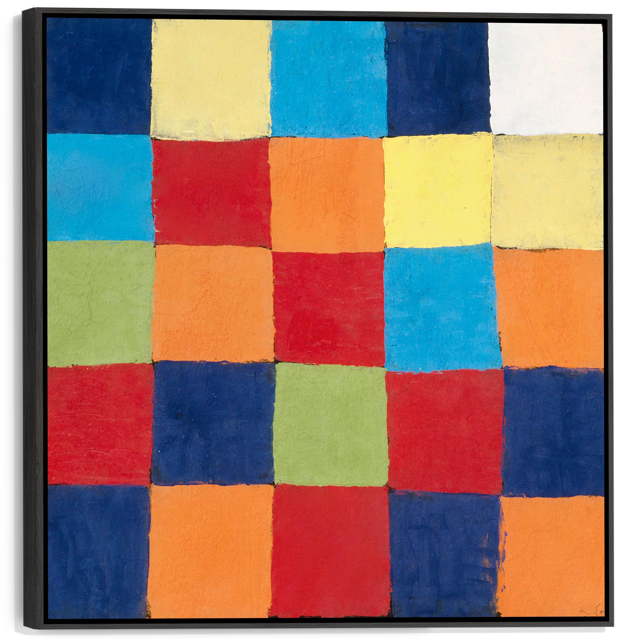 Wallfillers Large Colourful Abstract Framed Canvas - Paul Klee Wall Art - FFs2123 - XL - 100x100cm