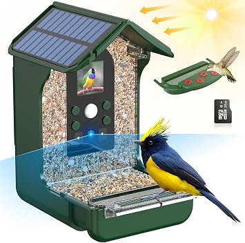 Bird Feeder with Camera Solar Powered, Smart Bird Feeder Camera 1080P HD Auto Capture Photo and Video, Camera Wireless Outdoor Garden PIR Motion, Present for Bird Lovers dark green