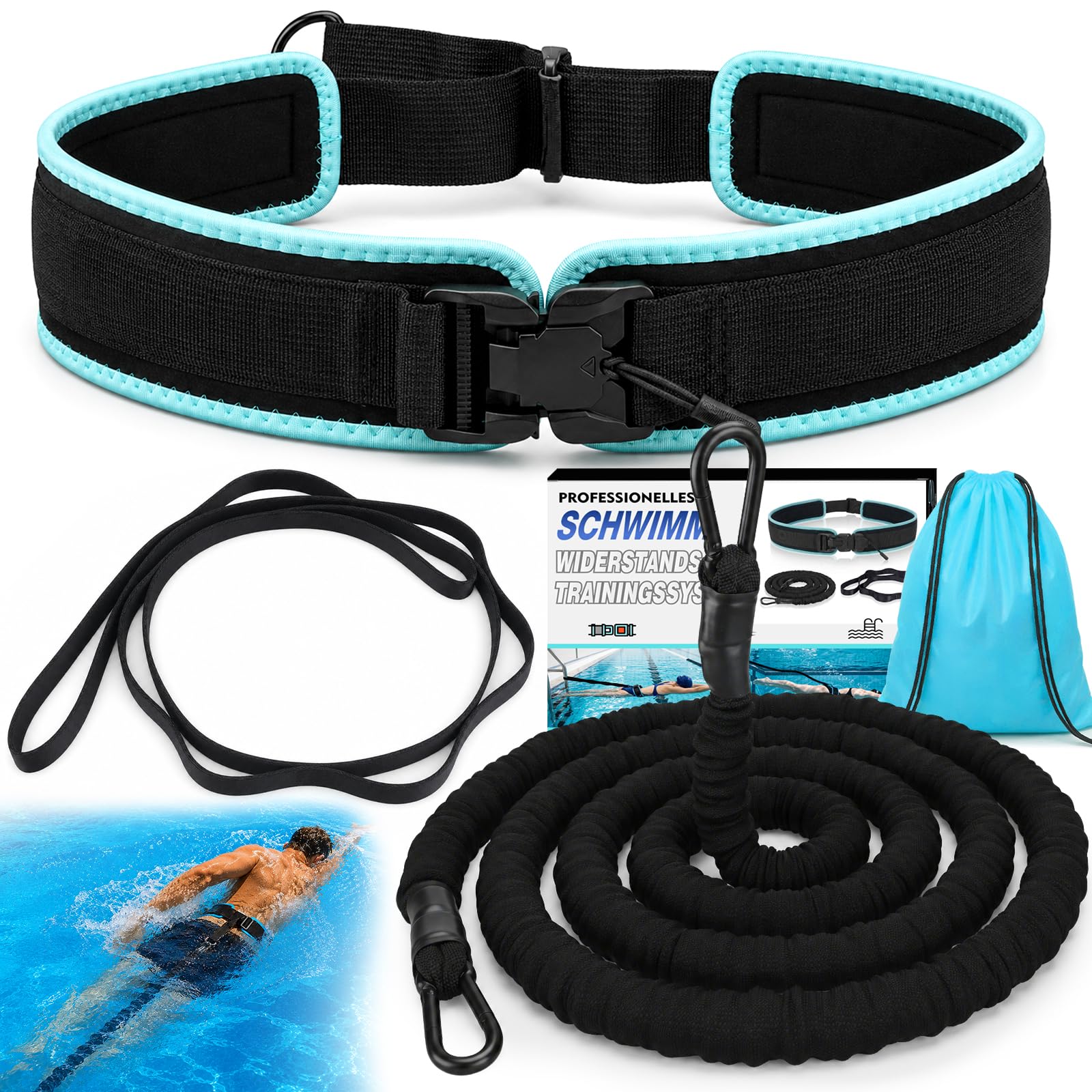 2026 Cinturón de Natación Piscinas, Cinturones MagnéTicos de Natación para Adultos de 4-10 M, Cinturón EláStico de Resistencia AcuáTica Ajustable para Entrenamiento de Natación