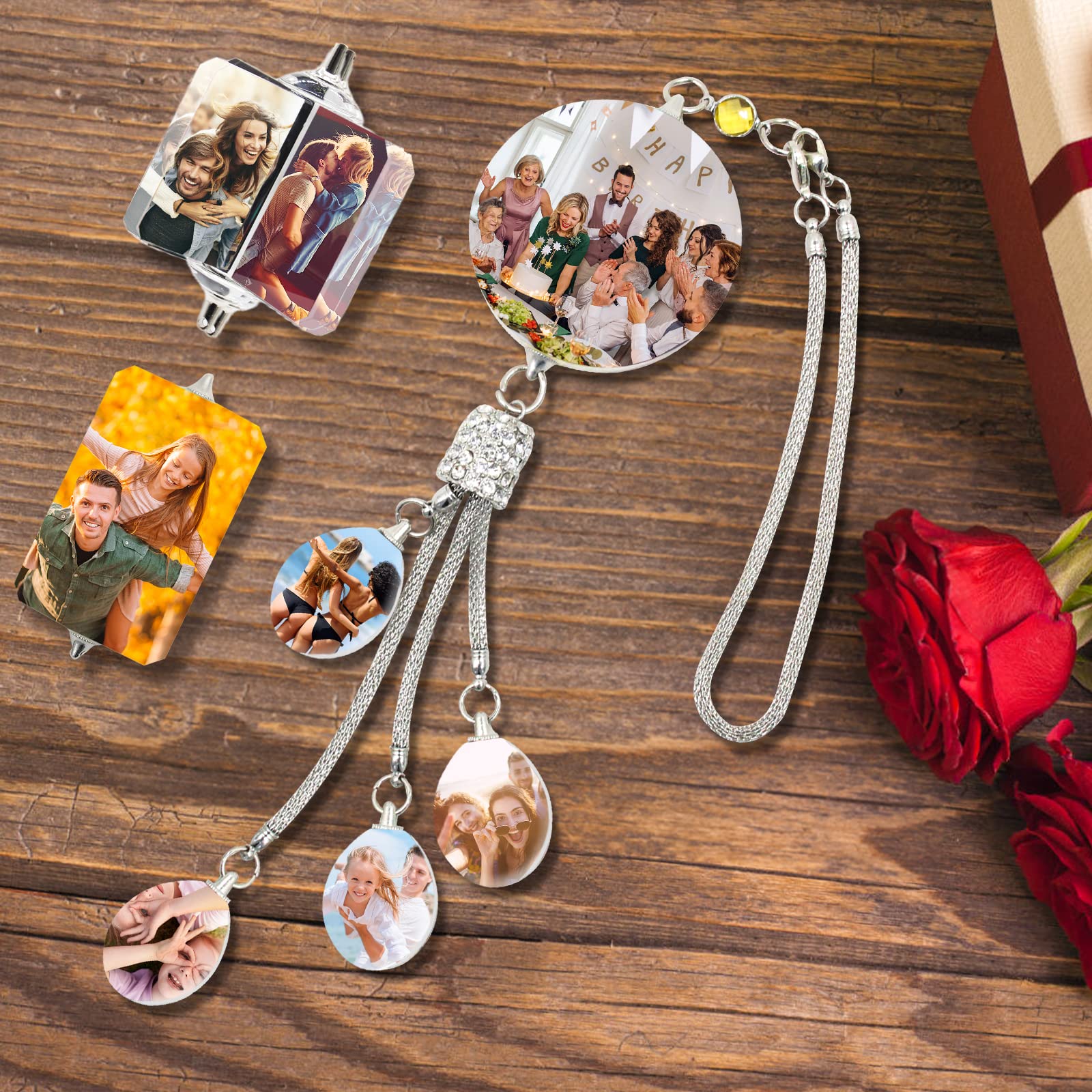 Personalized Photo Crystal Pendant for Car Home Hanging Ornaments Custom Picture Crystal Car Rearview Mirror Hanging Accessories Decor - Round