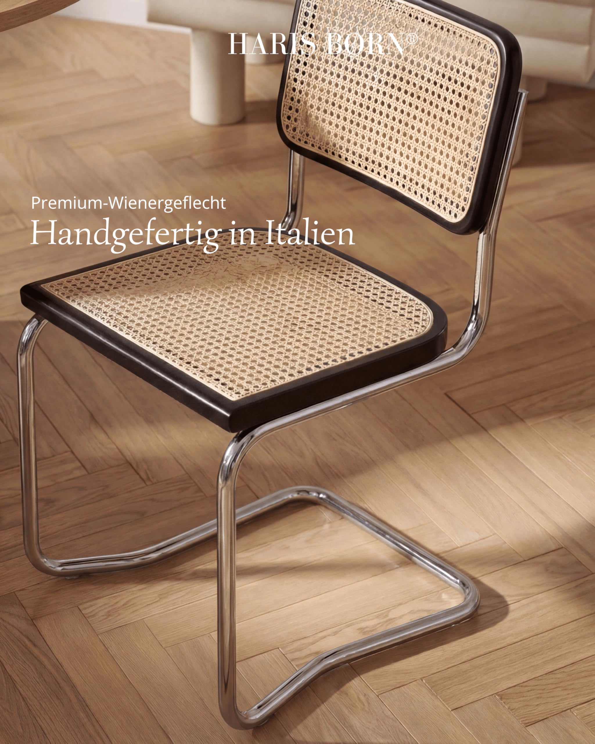 Haris Børn® Design Freischwinger Wiener Geflecht (2er Set) Schwarz – Handgefertigt in Italien - Hochwertige Rattan Stühle - Freischwinger Stühle in Rattan Stuhl Optik - 30 Tage risikofrei testen