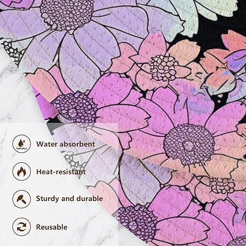 Miniatura 3 de Black Purple Pink Cartoon Daisy Trivet Mat 3 Pcs Heat Resistant Hot Pads for Hot Pots and Pans Trivet Hot Pad for Cooking Pot Halloween Decor 15inch