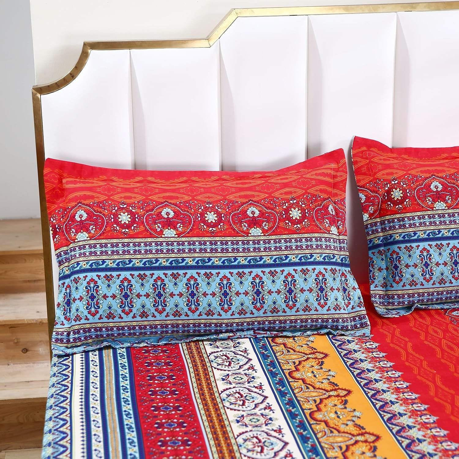 SDY 4PCS Boho Sheet Set Twin,Soft Floral Sheet with Deep Pockets, Boho Striped Sheet for Women,Man,Girls,Boys,Adult and Kids.with 1 Fitted Sheet + 1 Top Flat Sheet+ 2 Pillowcases