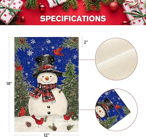 Miniatura 5 de AVOIN colorlife Muñeco de nieve azul con bufanda Bandera de jardín de Navidad 12x18 pulgadas de dos vistas, Bandera decorativa de patio de invierno