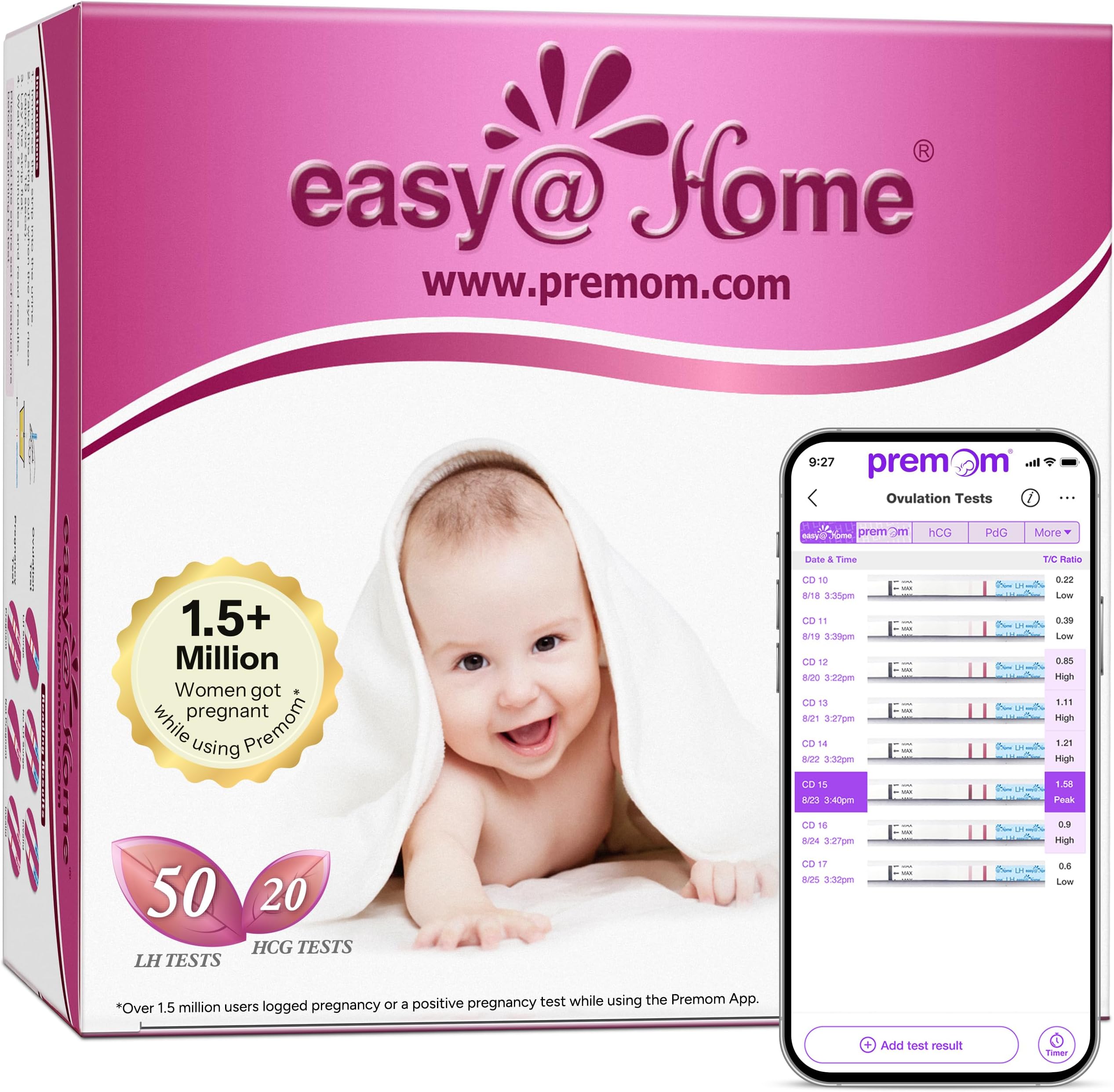 Easy@Home 50 Ovulation Test Strips and 20 Pregnancy Test Strips Combo Kit, (50 LH + 20 HCG)-Package May Vary